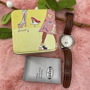Women’s Stainless Steel Fossil Watch With‎ Ford Logo And Leather Wristband